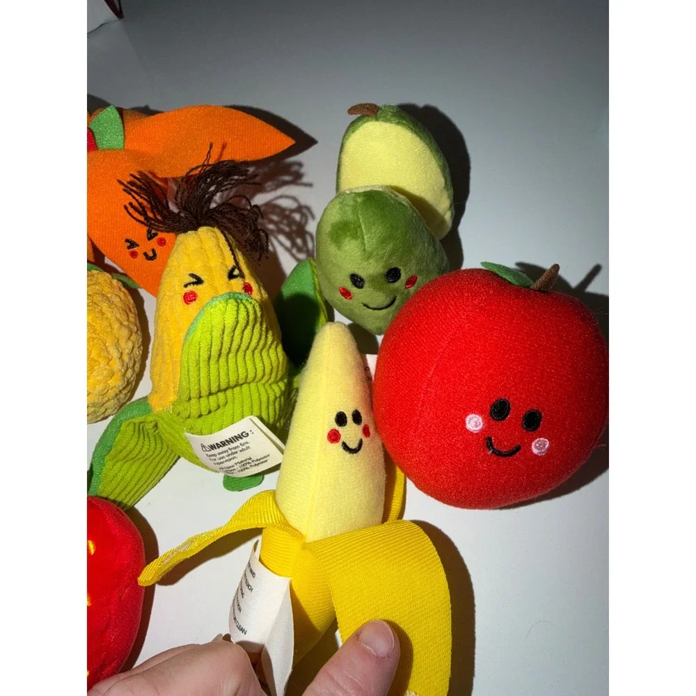 Plush Fruit and Vegetable Toy Set 9pc Embroidered Smiley Faces Soft Play Food